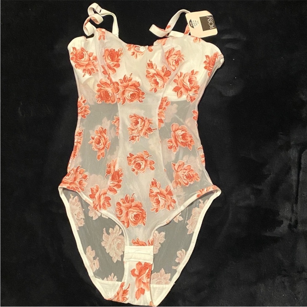 Vintage Rosy Floral Sheer Mesh Bodysuit | 34B NWT | Deadstock French Lingerie - Picture 4 of 16